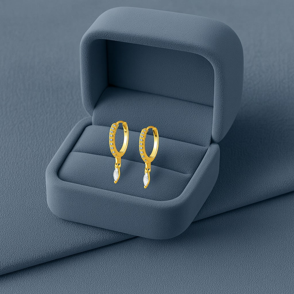 Marquise Drop Huggie Hoop Earrings - Sterling Silver Yellow Plated