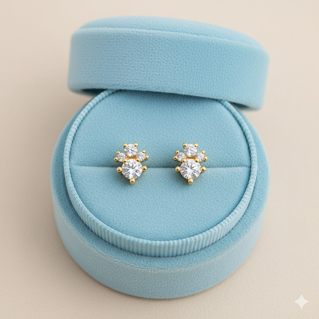 Minimal Twin Spark Earrings - Sterling Silver Yellow Plated