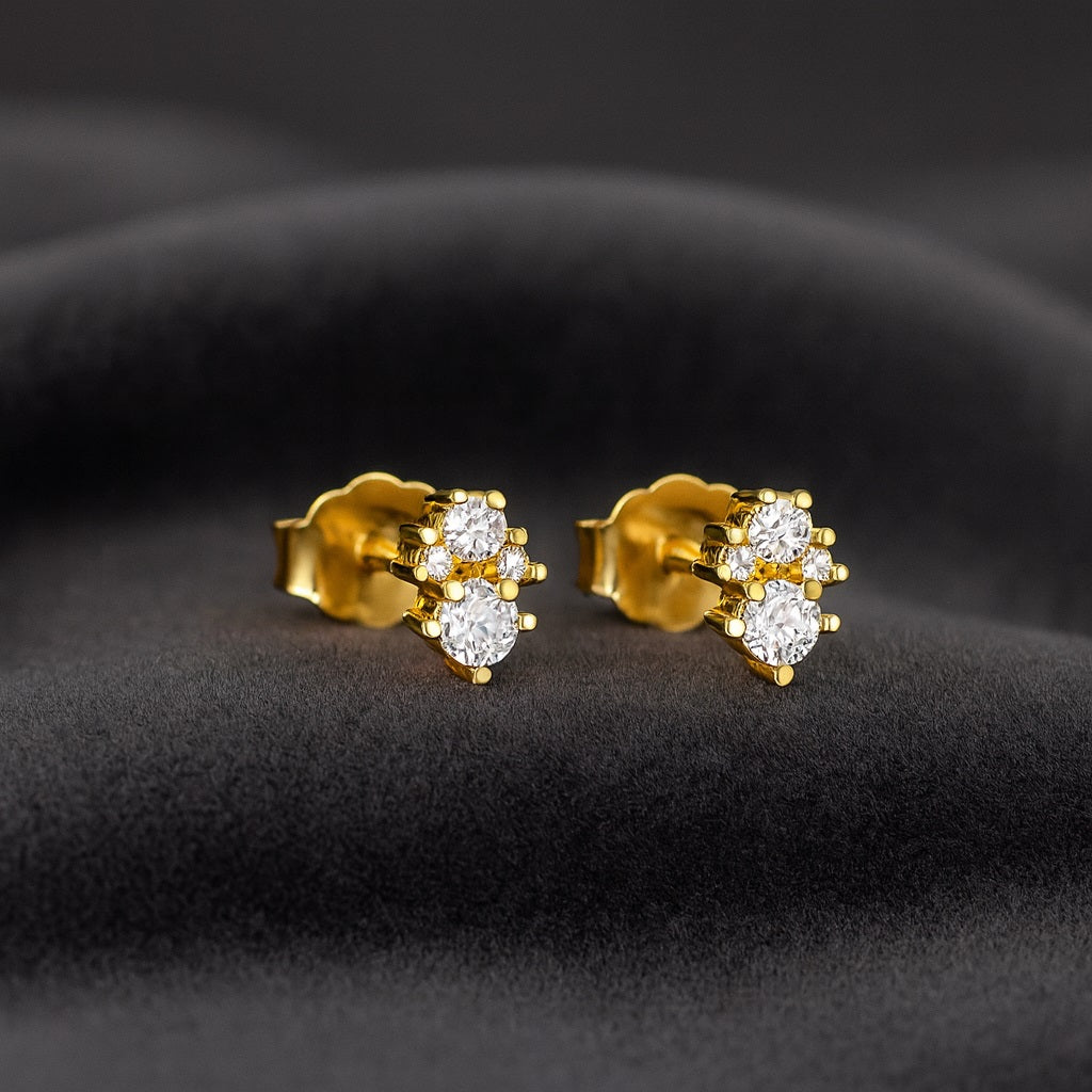 Minimal Twin Spark Earrings - Sterling Silver Yellow Plated