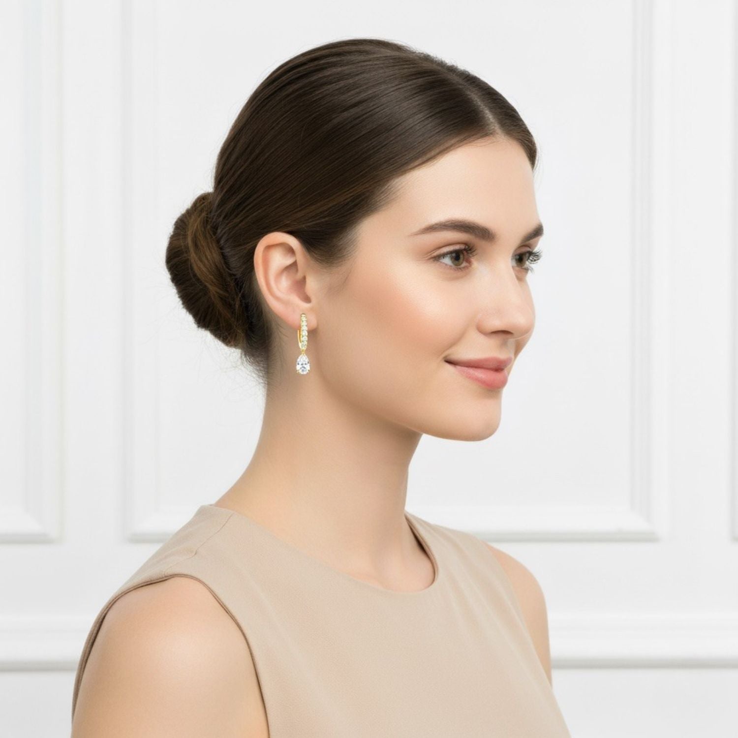 Pear Drop Dangle Earrings - Sterling Silver Yellow Plated