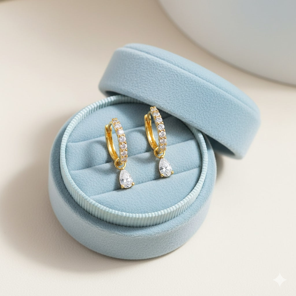 Pear Drop Dangle Earrings - Sterling Silver Yellow Plated