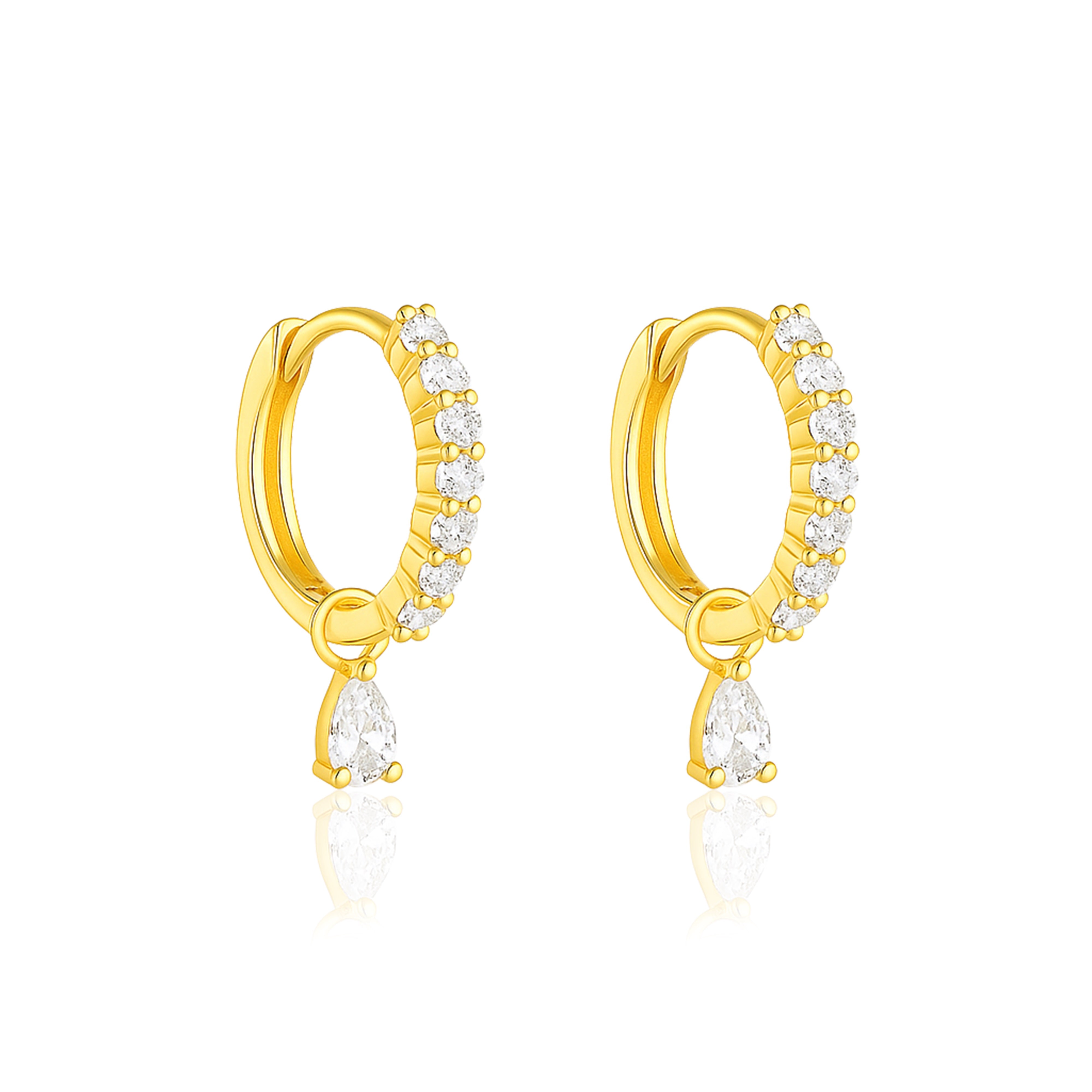 Pear Drop Dangle Earrings - Sterling Silver Yellow Plated