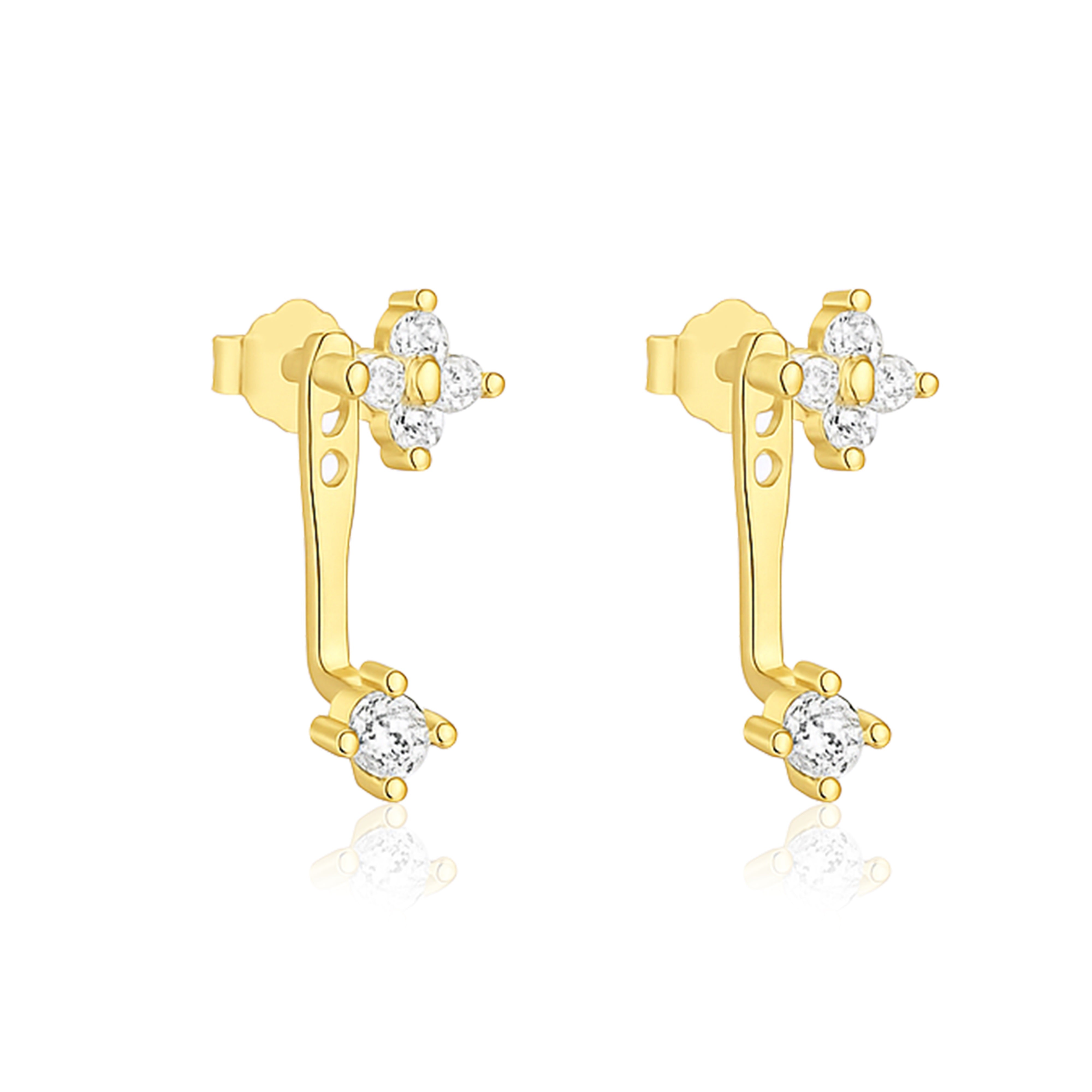 Double Floral Jacket Drop Earrings - Sterling Silver Yellow Plated