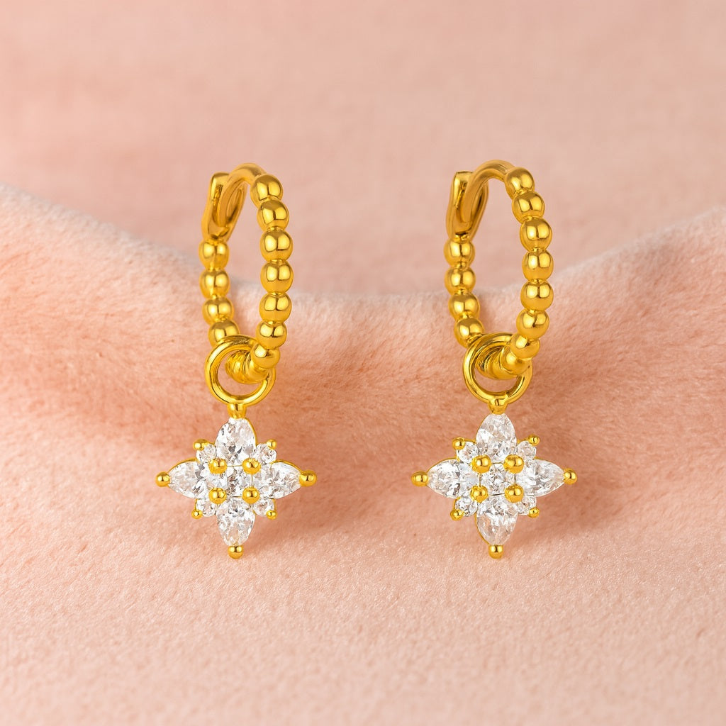 Beaded Star Drop Hoop Earrings – Sterling Silver Gold Plated