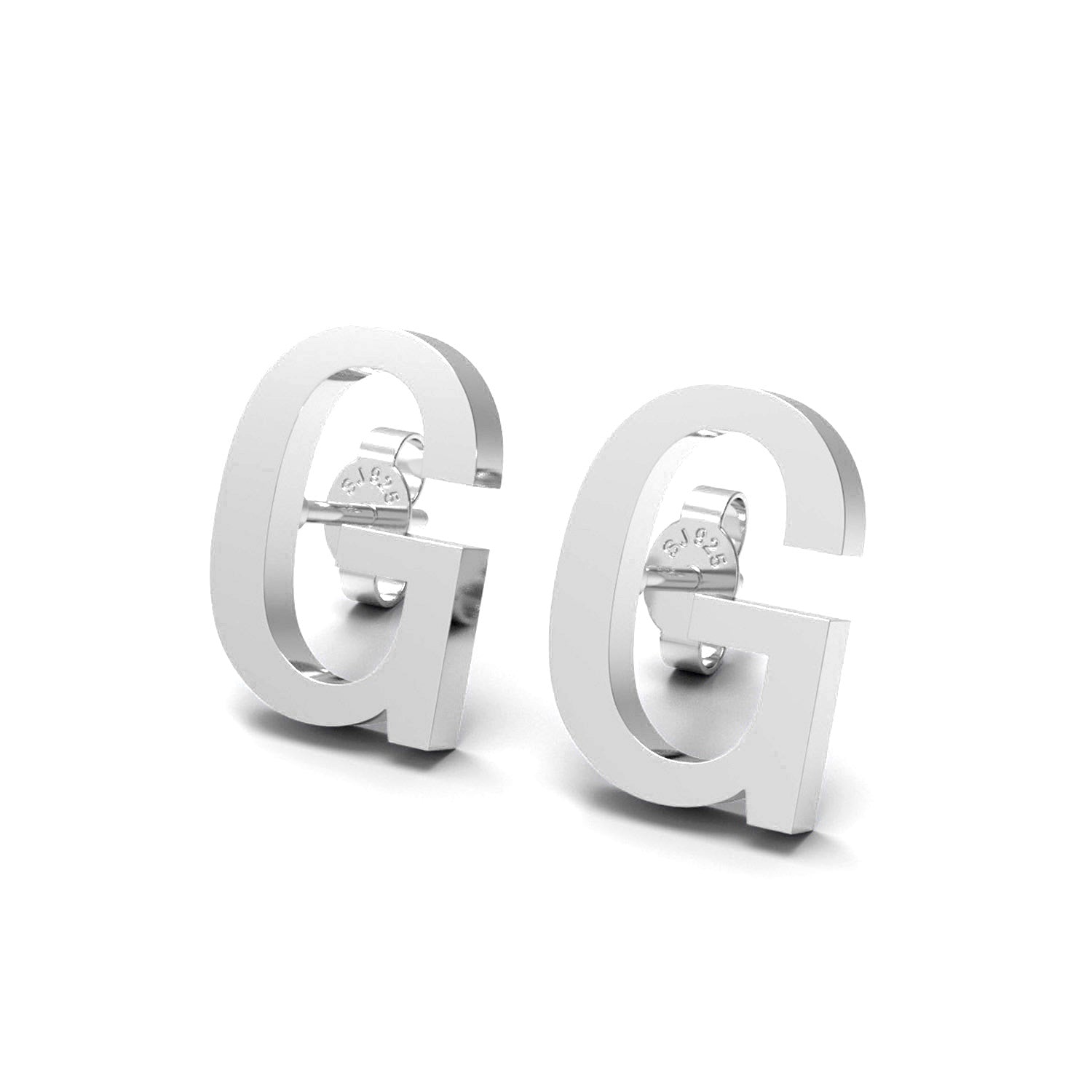 Orecchini a bottone con monogramma iniziale "G" – Argento Sterling