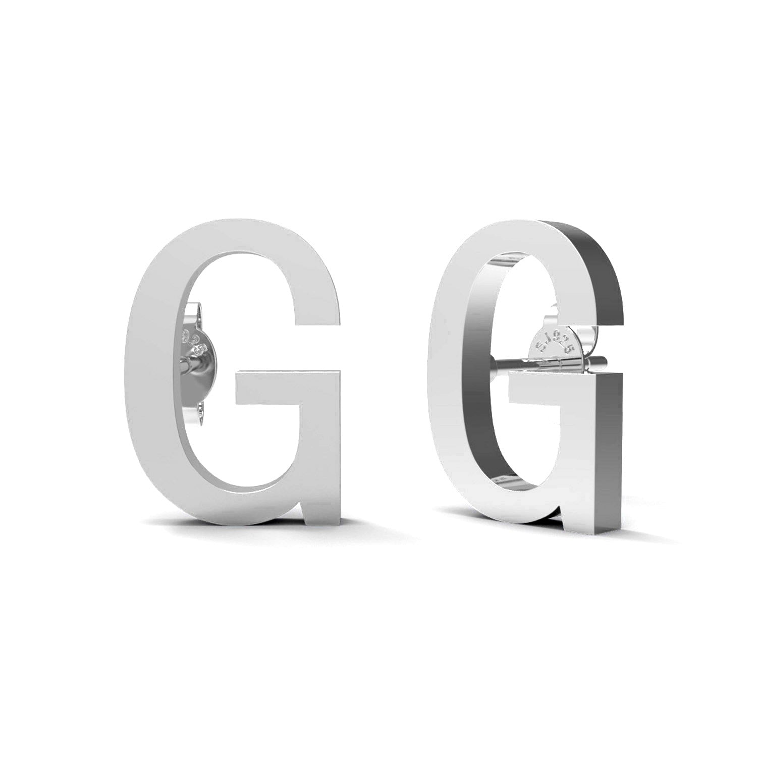 Orecchini a bottone con monogramma iniziale "G" – Argento Sterling