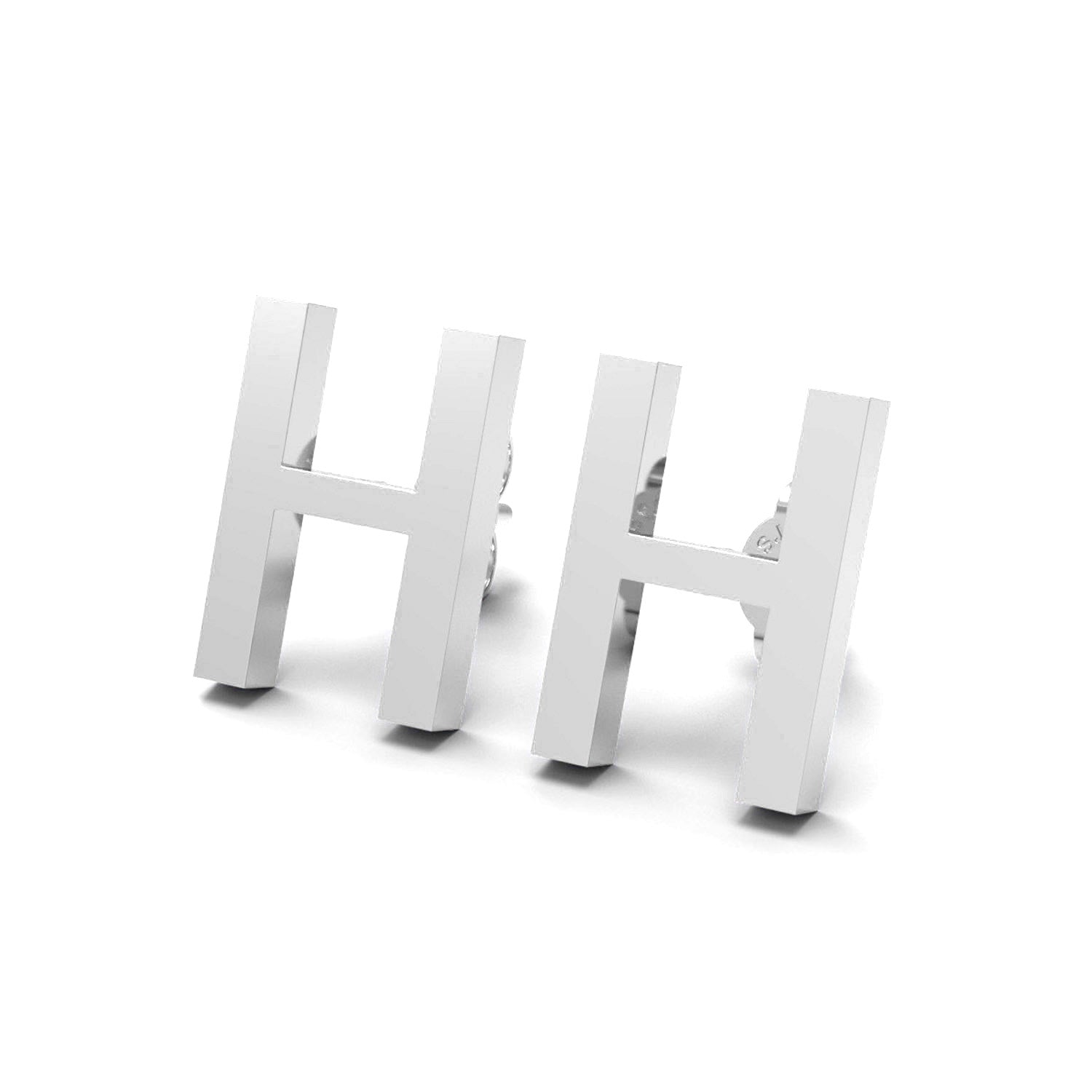 Orecchino a bottone con monogramma iniziale "H" – Argento Sterling