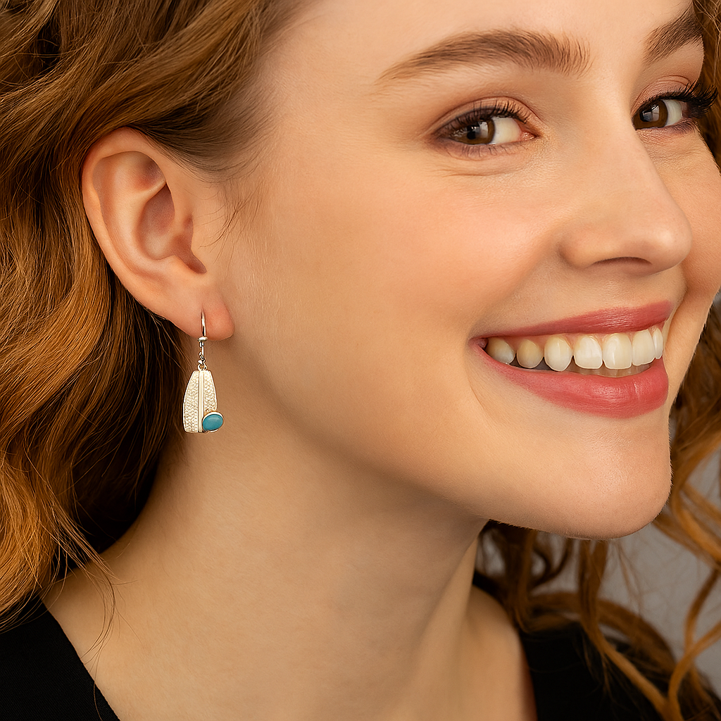 Turquoise Bar Drop Design Earrings - Sterling Silver