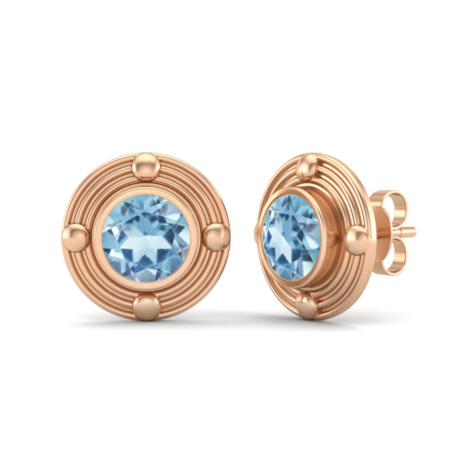 Aquamarine Modern Concentric Stud Earrings – Sterling Silver