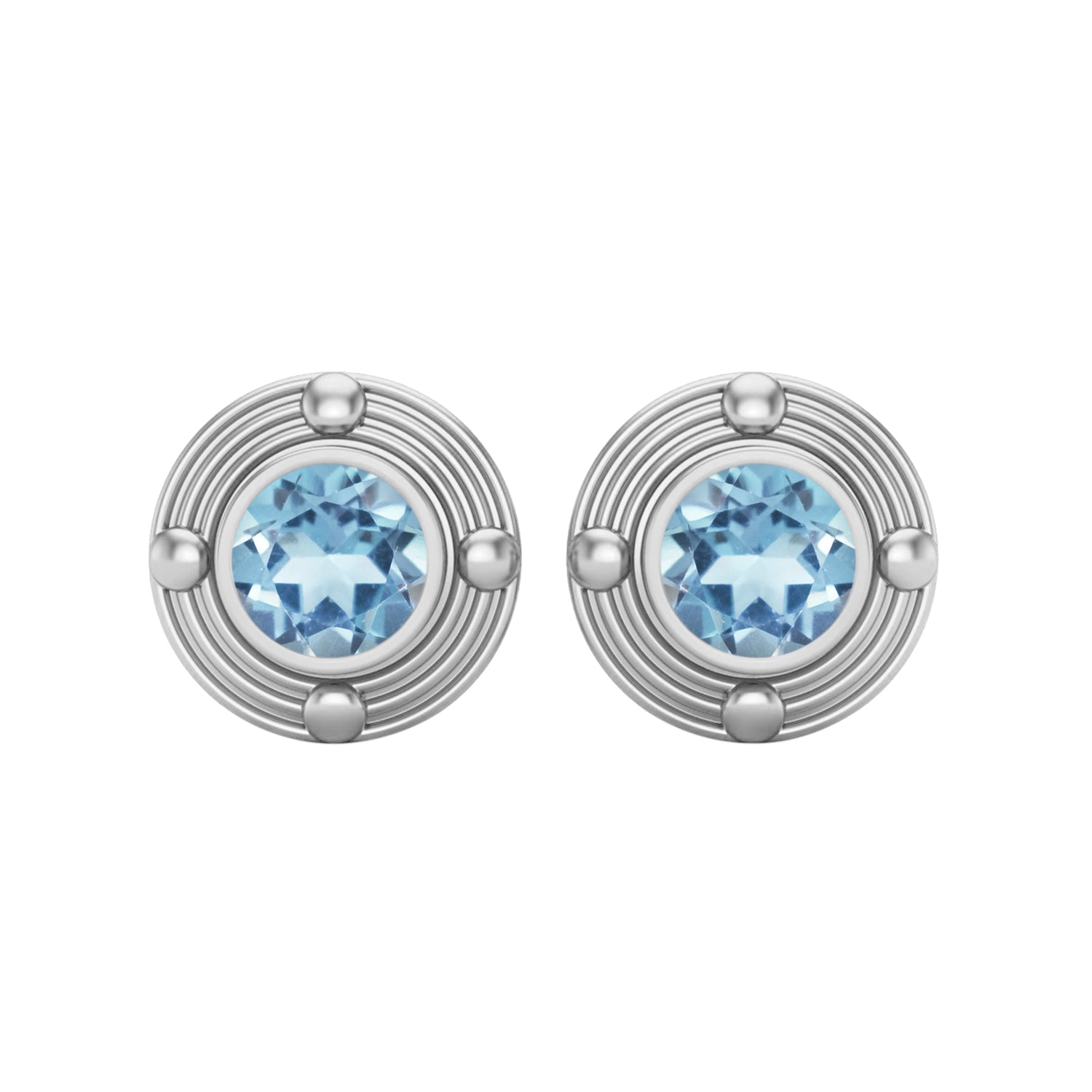 Aquamarine Modern Concentric Stud Earrings – Sterling Silver