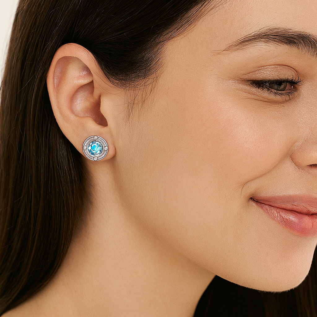 Aquamarine Modern Concentric Stud Earrings – Sterling Silver