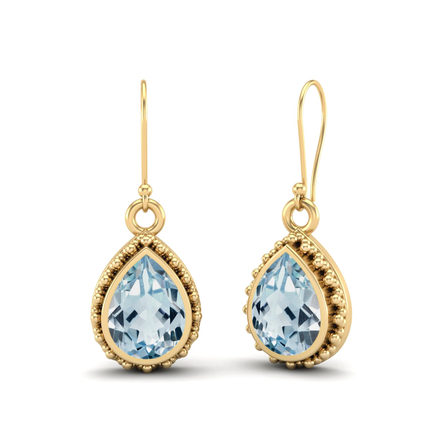 Aquamarine Beaded Halo Teardrop Dangle Earrings – Sterling Silver