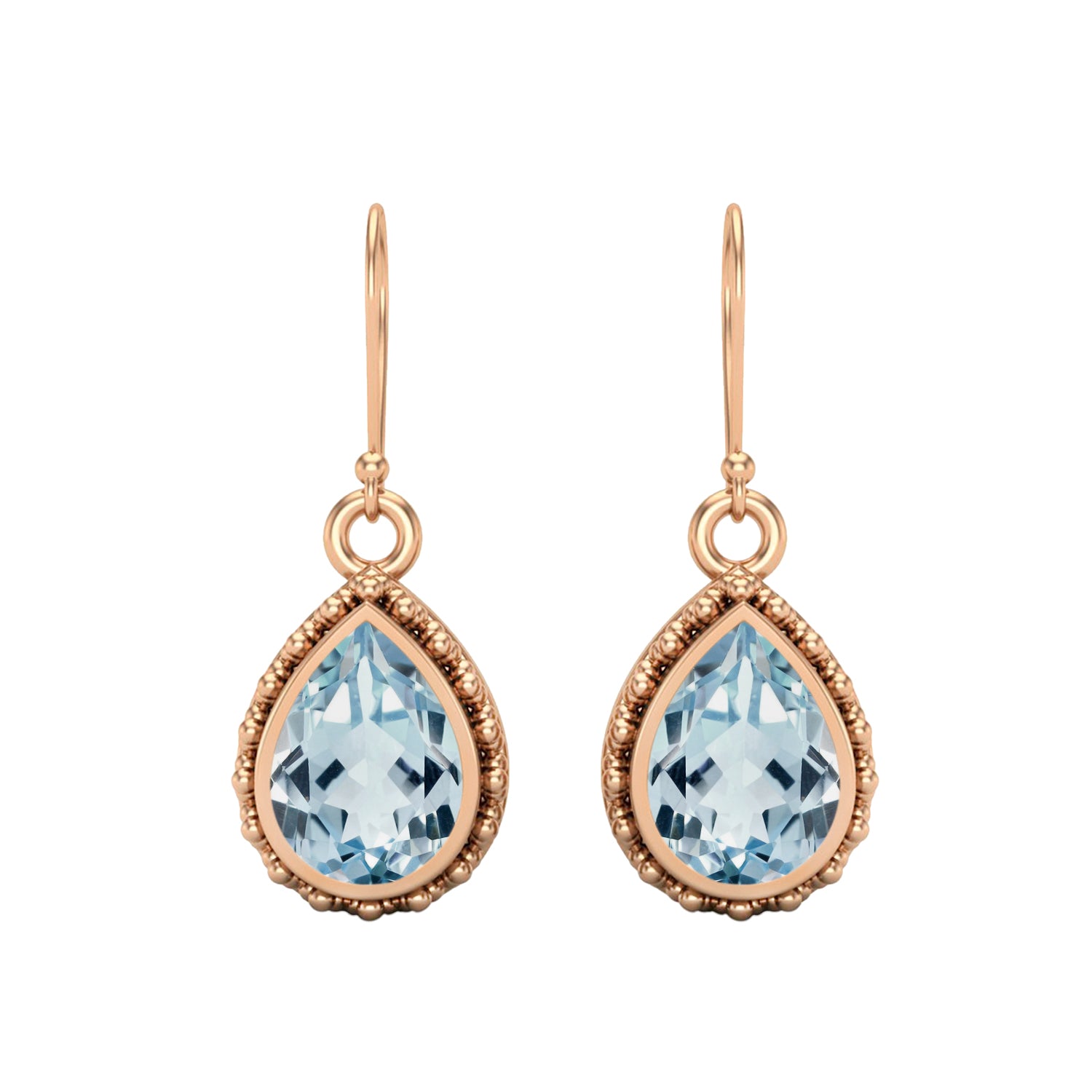 Aquamarine Beaded Halo Teardrop Dangle Earrings – Sterling Silver