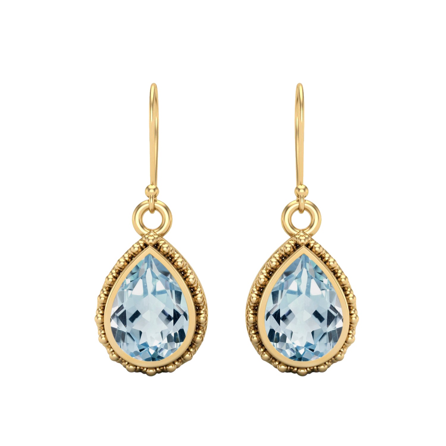 Aquamarine Beaded Halo Teardrop Dangle Earrings – Sterling Silver