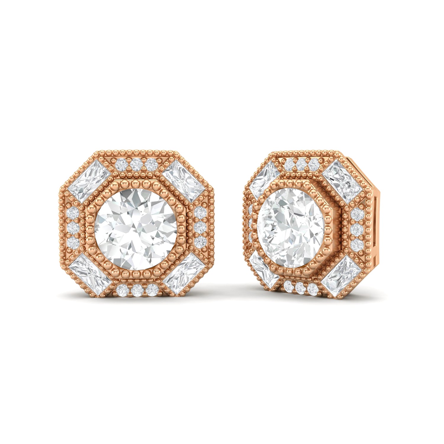 Orecchini a lobo con accenti ottagonali in moissanite – Argento Sterling