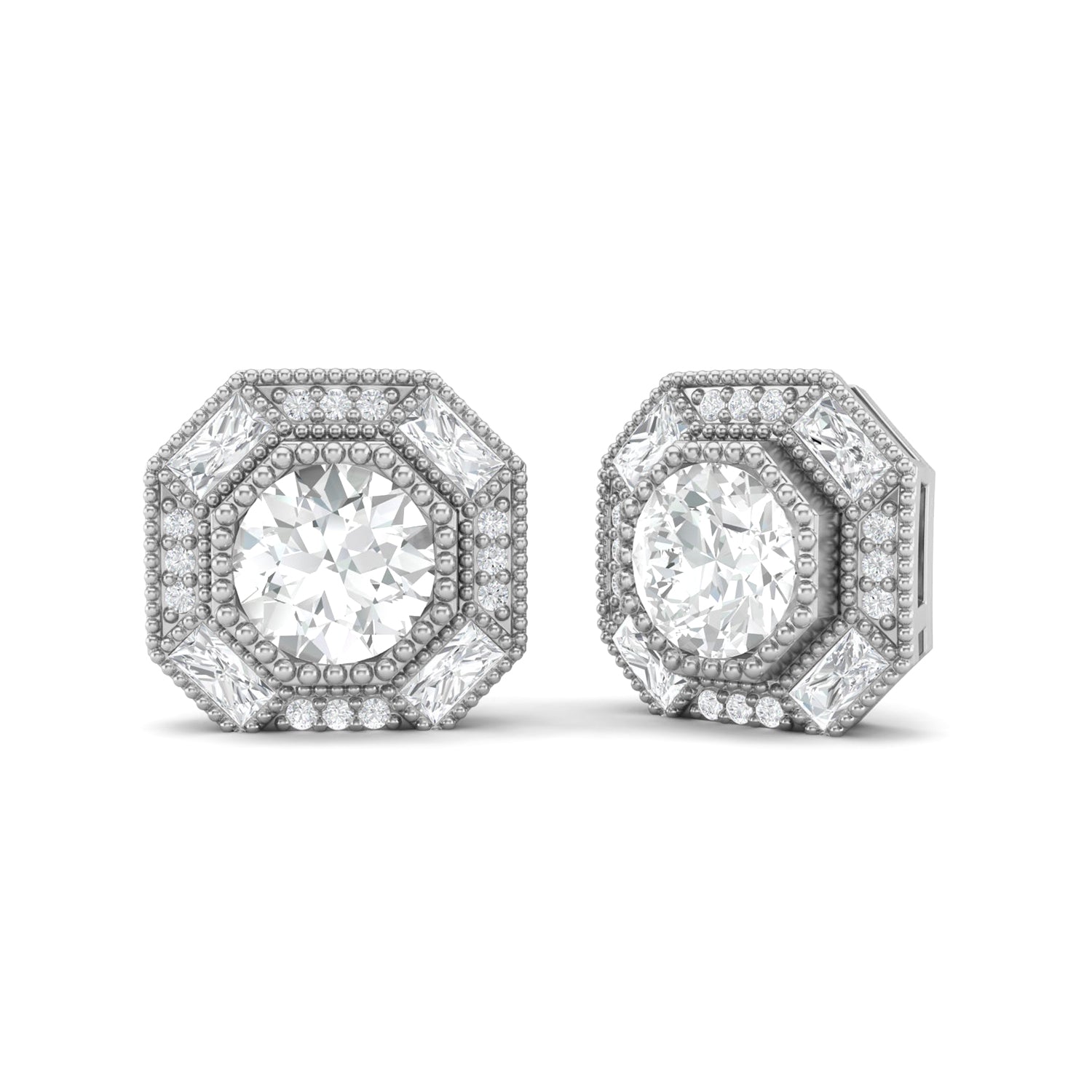 Orecchini a lobo con accenti ottagonali in moissanite – Argento Sterling