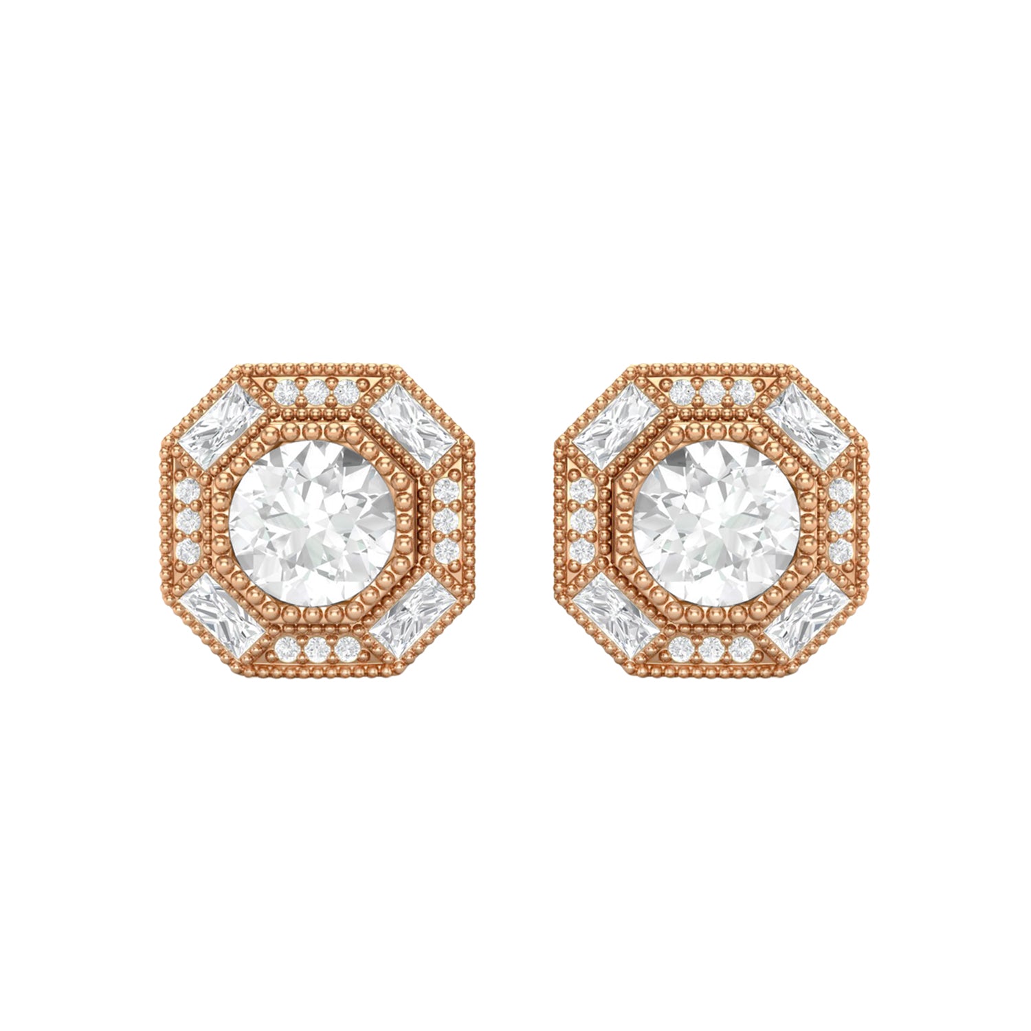 Orecchini a lobo con accenti ottagonali in moissanite – Argento Sterling