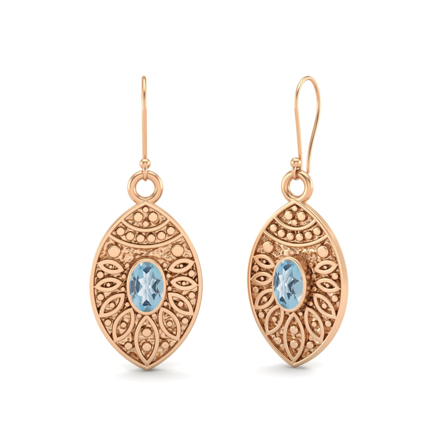 Aquamarine Filigree Dangle Design Earrings – Sterling Silver