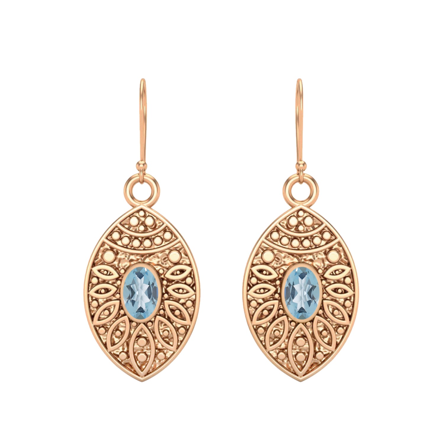 Aquamarine Filigree Dangle Design Earrings – Sterling Silver
