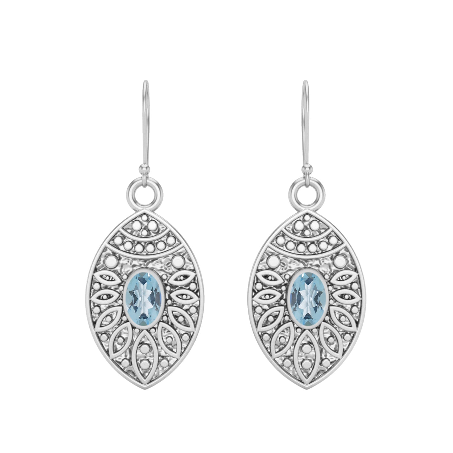 Aquamarine Filigree Dangle Design Earrings – Sterling Silver