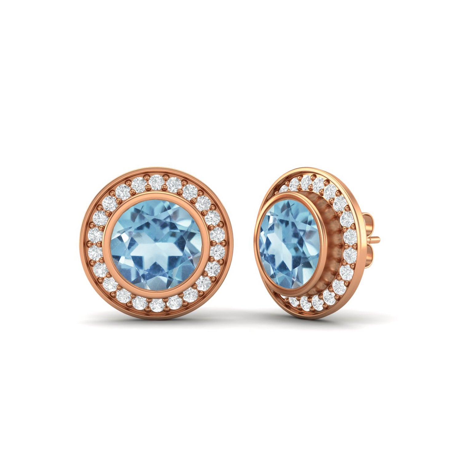 Aquamarine White Topaz Halo Stud Earrings – Sterling Silver