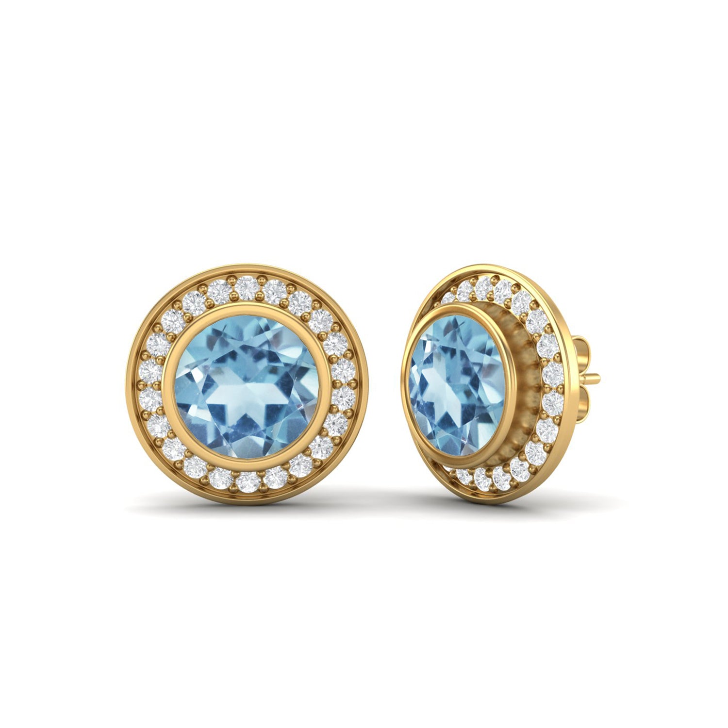 Aquamarine White Topaz Halo Stud Earrings – Sterling Silver