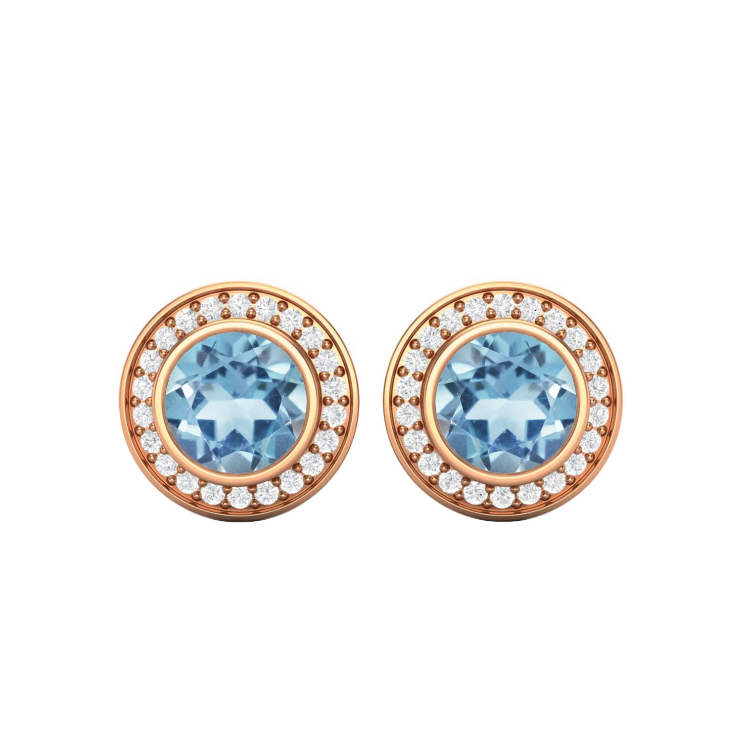 Aquamarine White Topaz Halo Stud Earrings – Sterling Silver