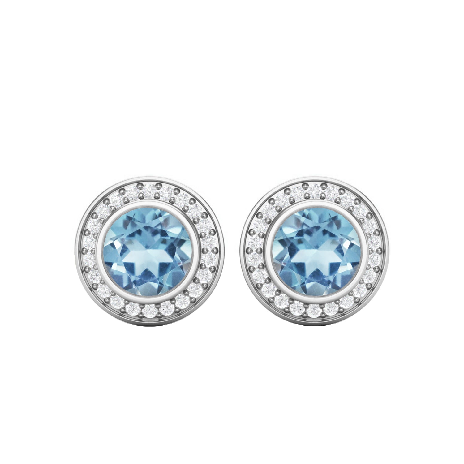 Aquamarine White Topaz Halo Stud Earrings – Sterling Silver