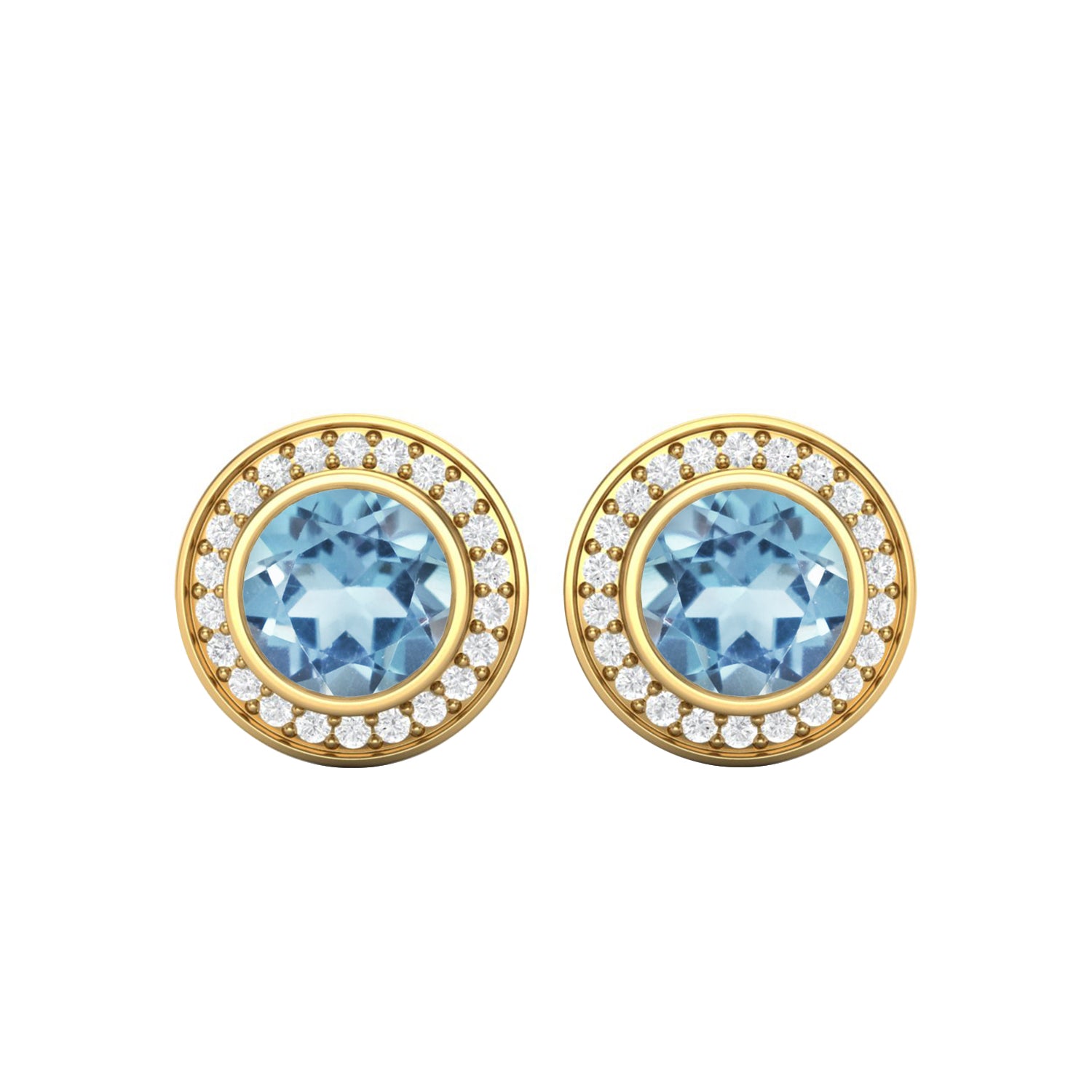 Aquamarine White Topaz Halo Stud Earrings – Sterling Silver