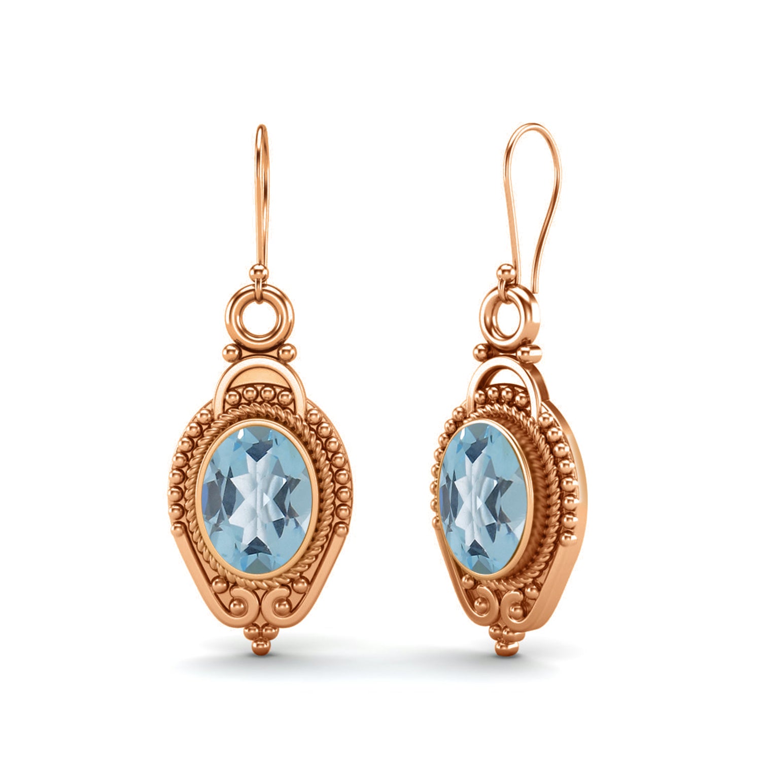 Aquamarine Vintage Milgrain Drop Design Earrings – Sterling Silver