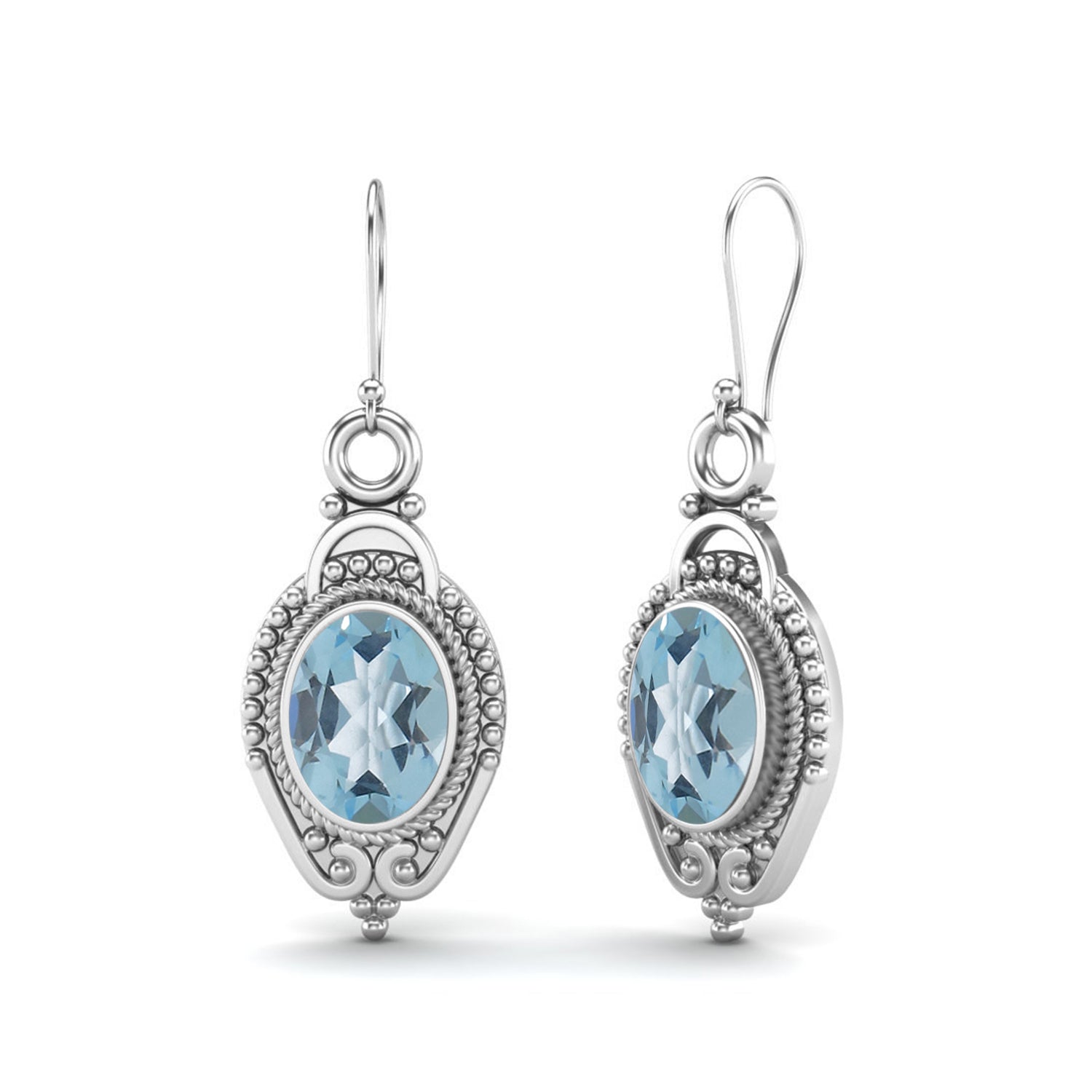 Aquamarine Vintage Milgrain Drop Design Earrings – Sterling Silver
