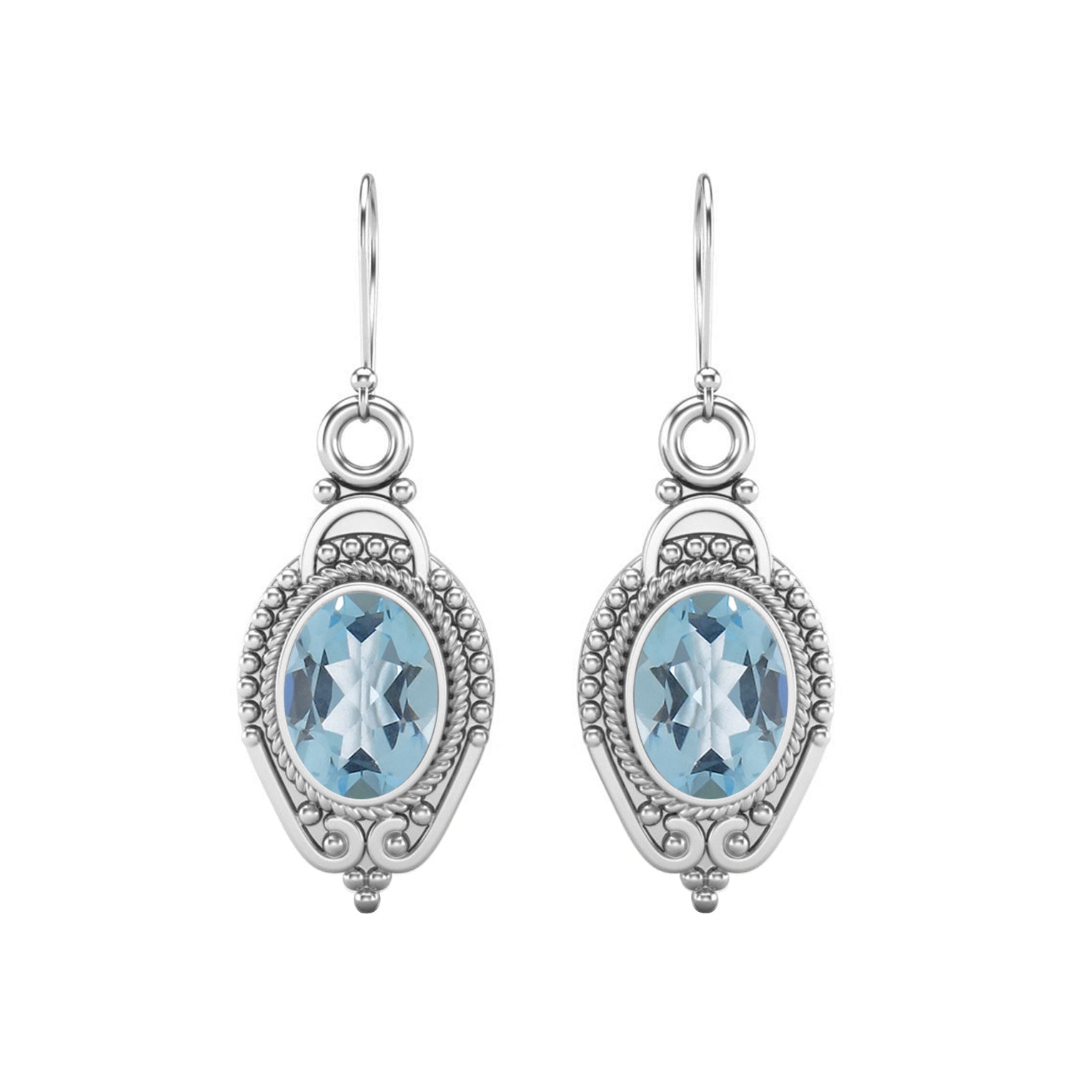 Aquamarine Vintage Milgrain Drop Design Earrings – Sterling Silver