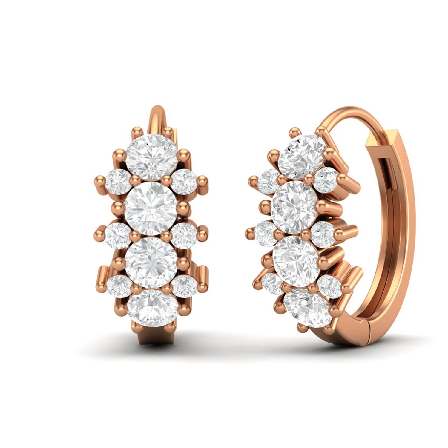 Double Row Moissanite Huggie Hoop Earring – 14k Yellow Gold