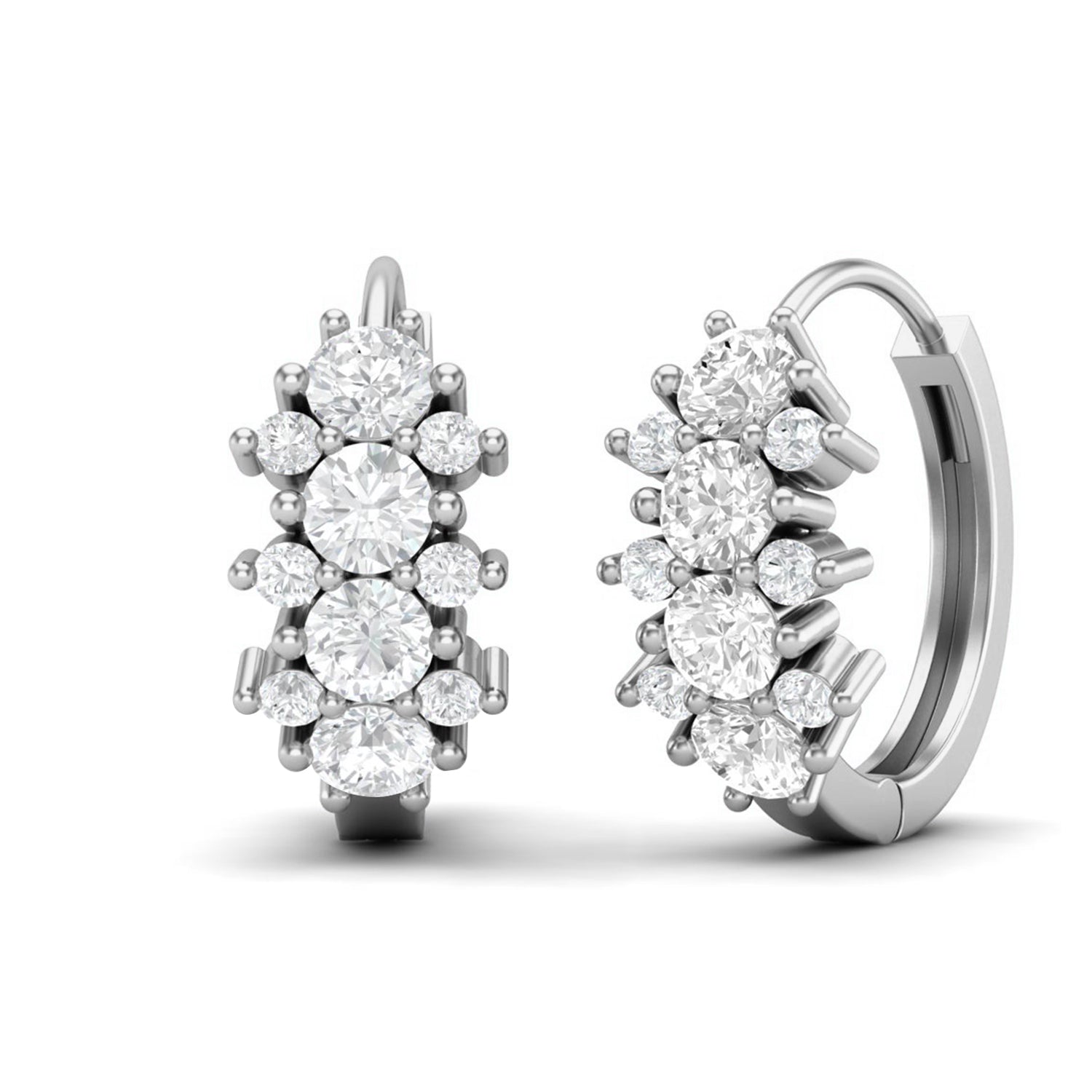 Double Row Moissanite Huggie Hoop Earring – 14k Yellow Gold