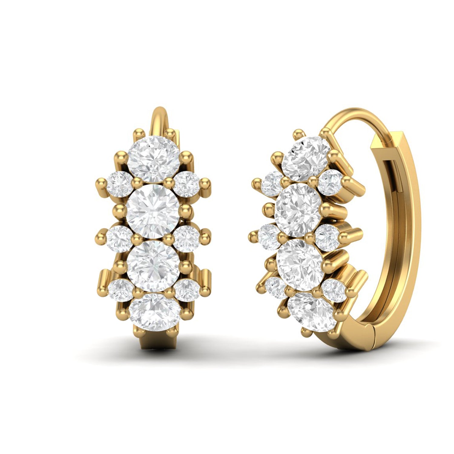Double Row Moissanite Huggie Hoop Earring – 14k Yellow Gold