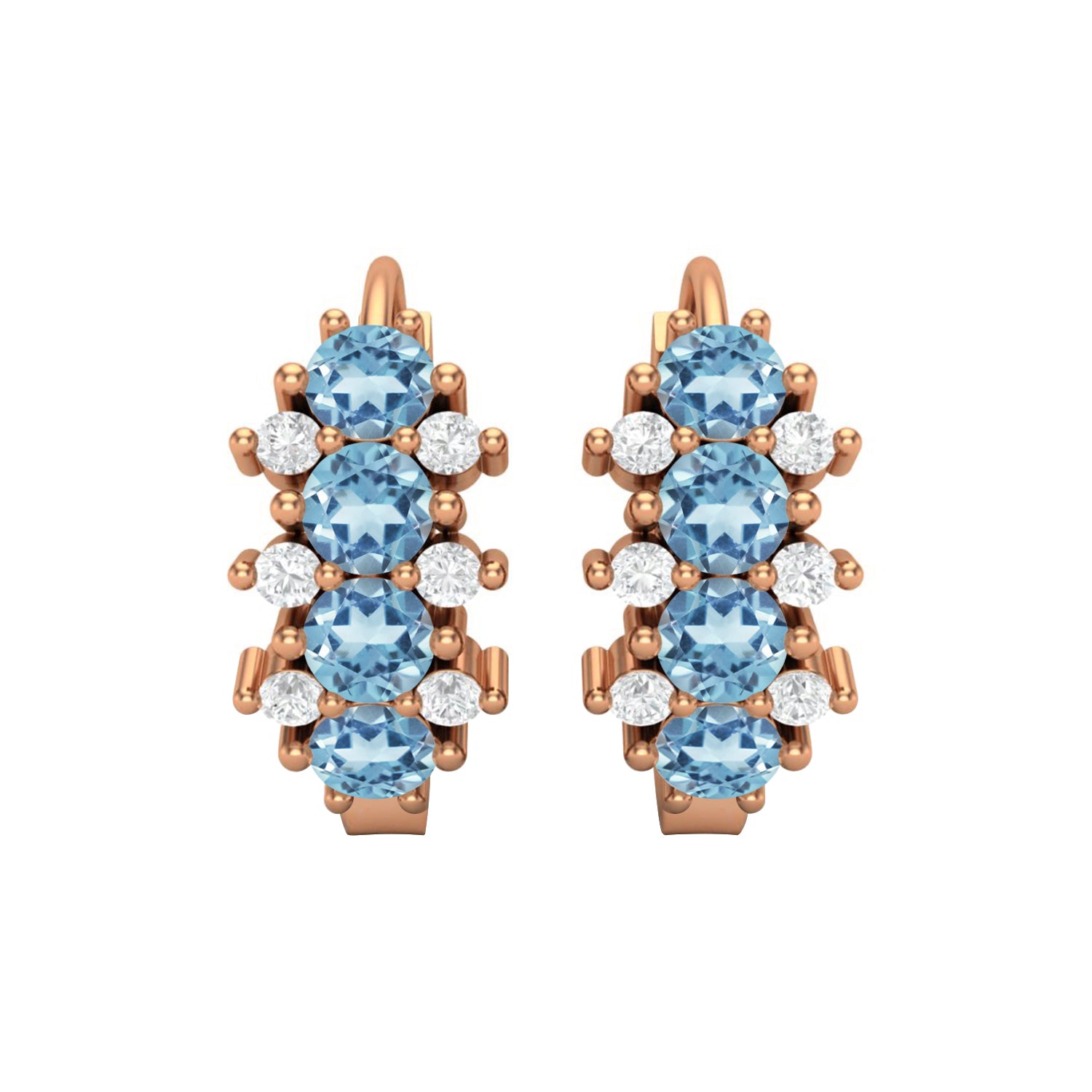 Orecchini a cerchio Huggie a doppia fila con acquamarina – Argento Sterling