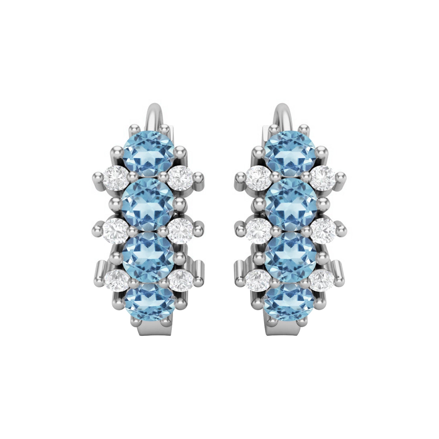 Orecchini a cerchio Huggie a doppia fila con acquamarina – Argento Sterling