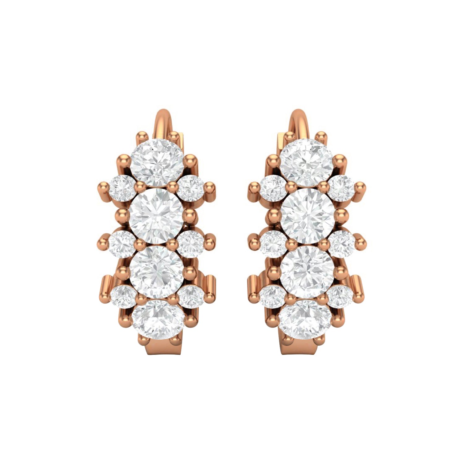 Double Row Moissanite Huggie Hoop Earring – 14k Yellow Gold