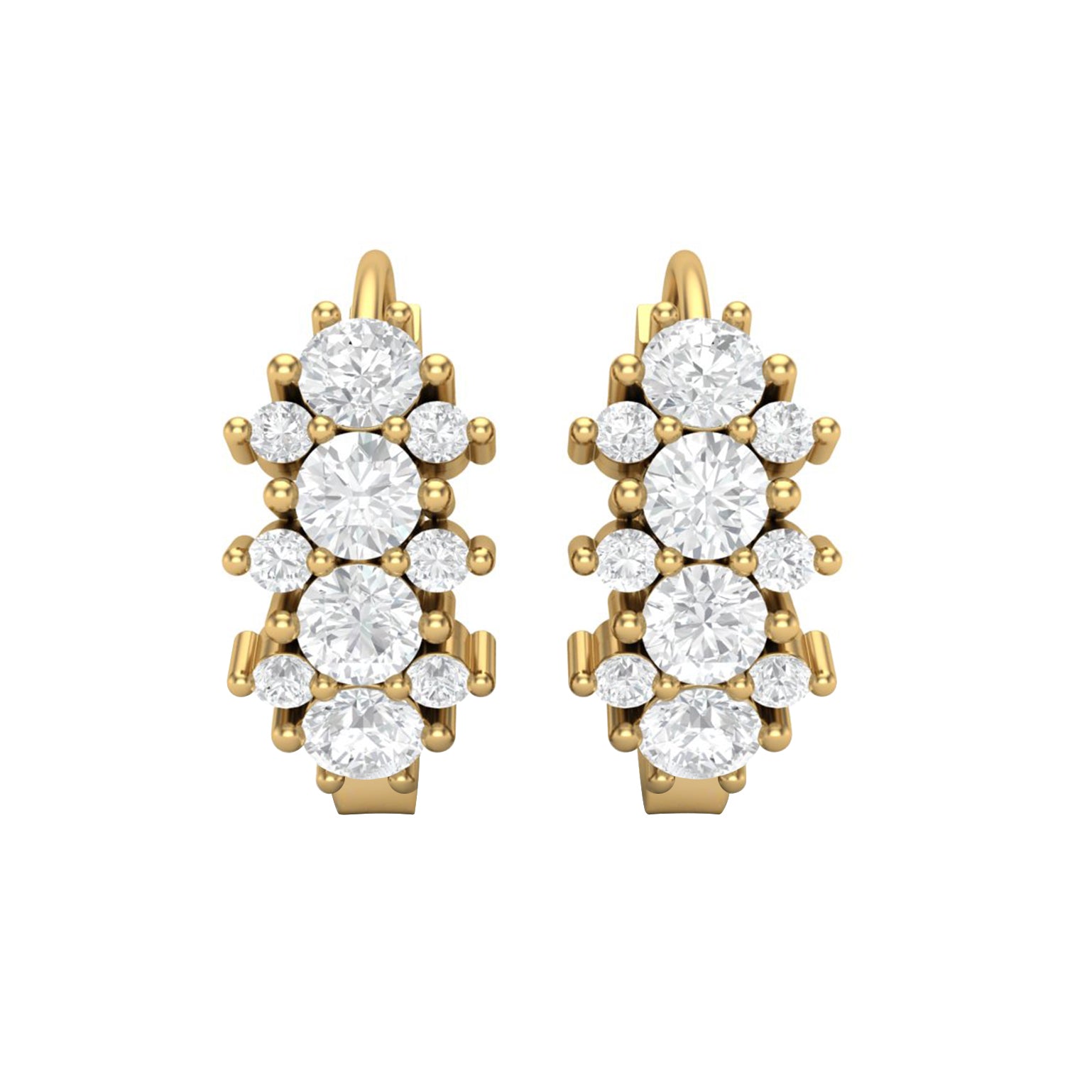 Double Row Moissanite Huggie Hoop Earring – 14k Yellow Gold