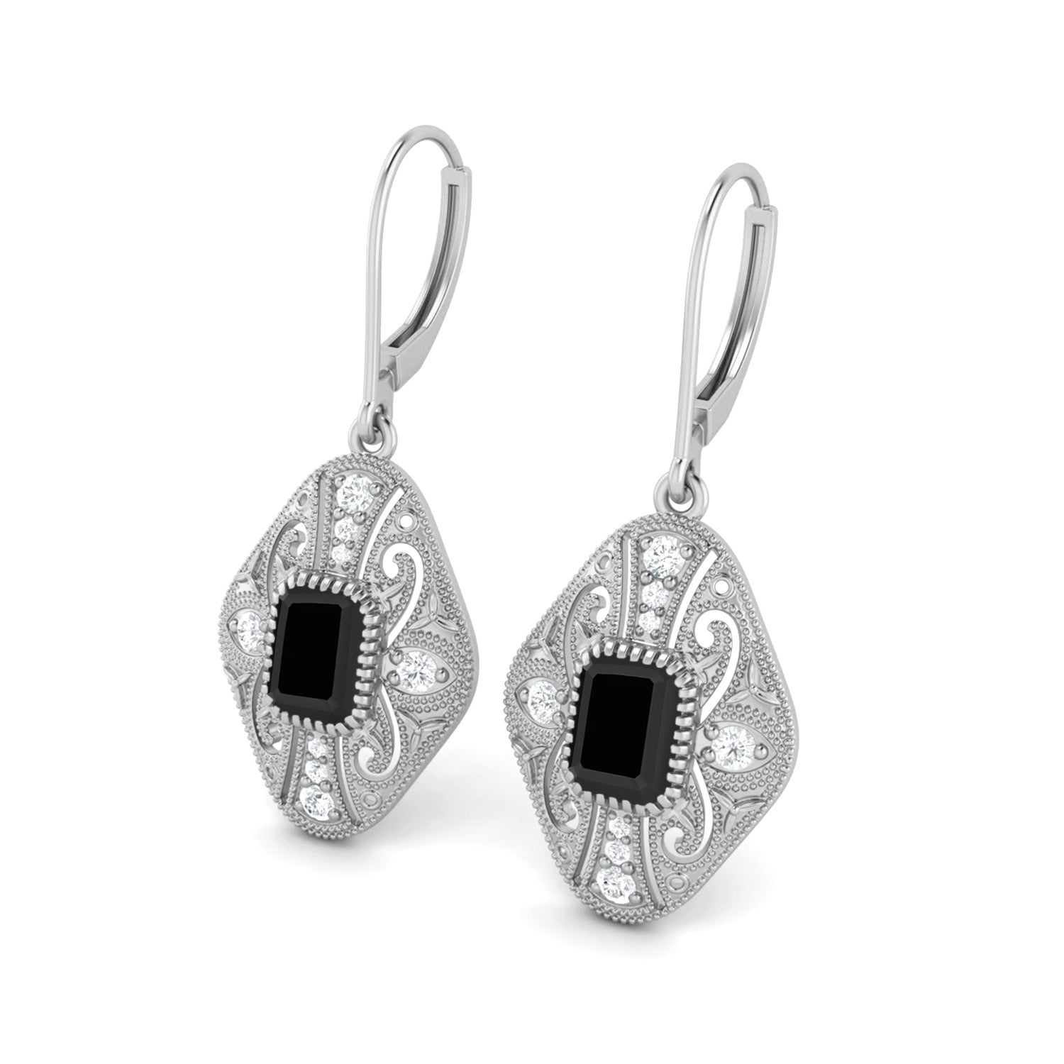 Black Spinel Filigree Dangle Earrings