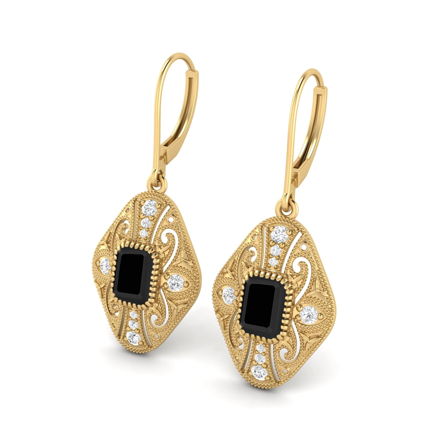 Black Spinel Filigree Dangle Earrings