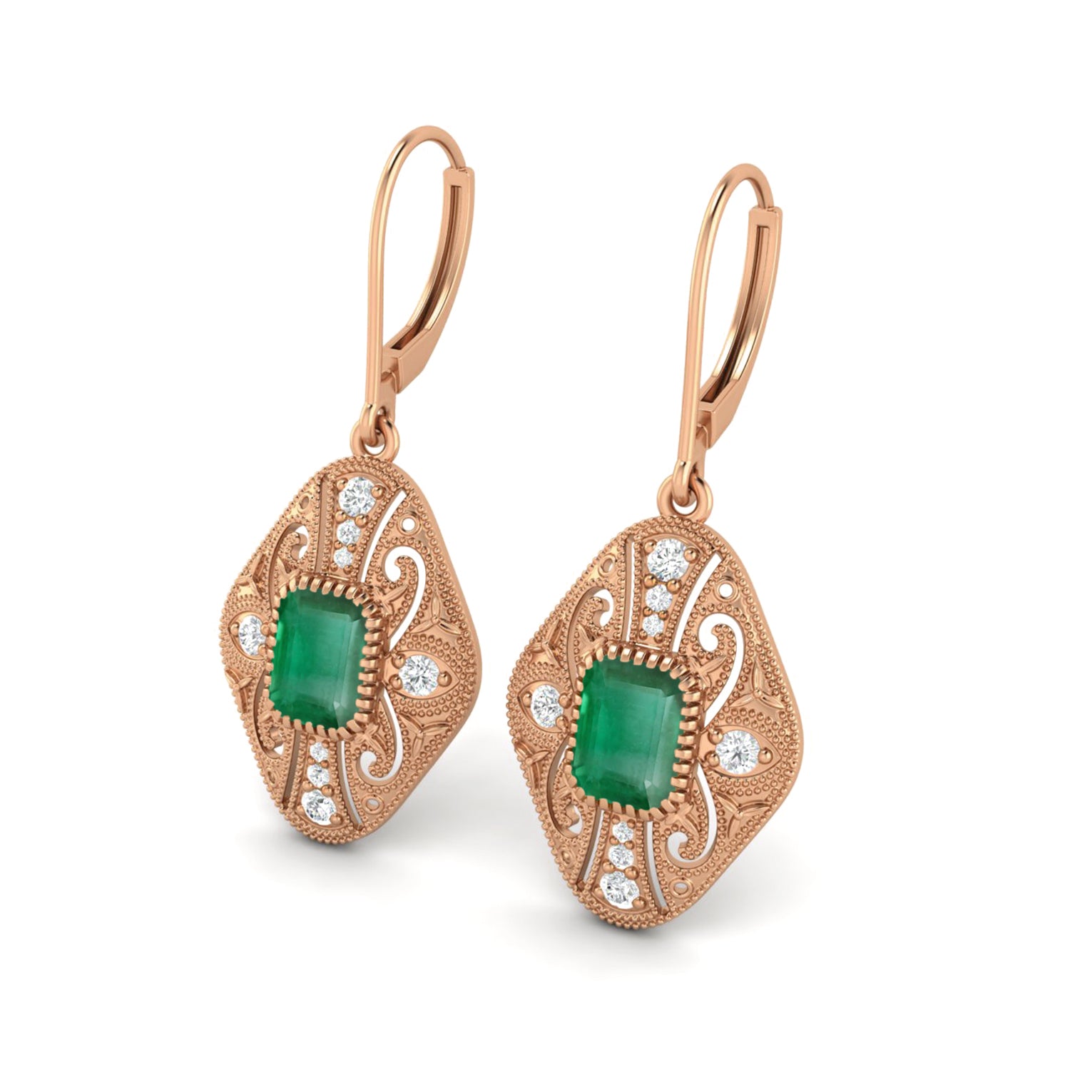 Emerald Filigree Dangle Earrings