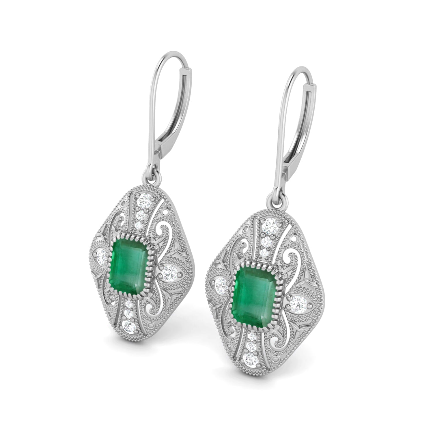 Emerald Filigree Dangle Earrings