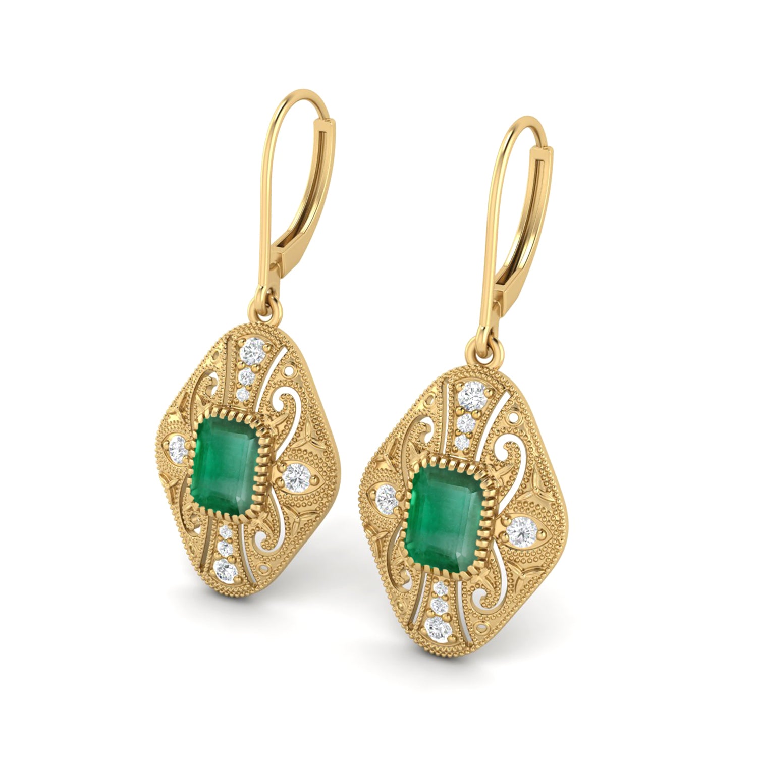 Emerald Filigree Dangle Earrings
