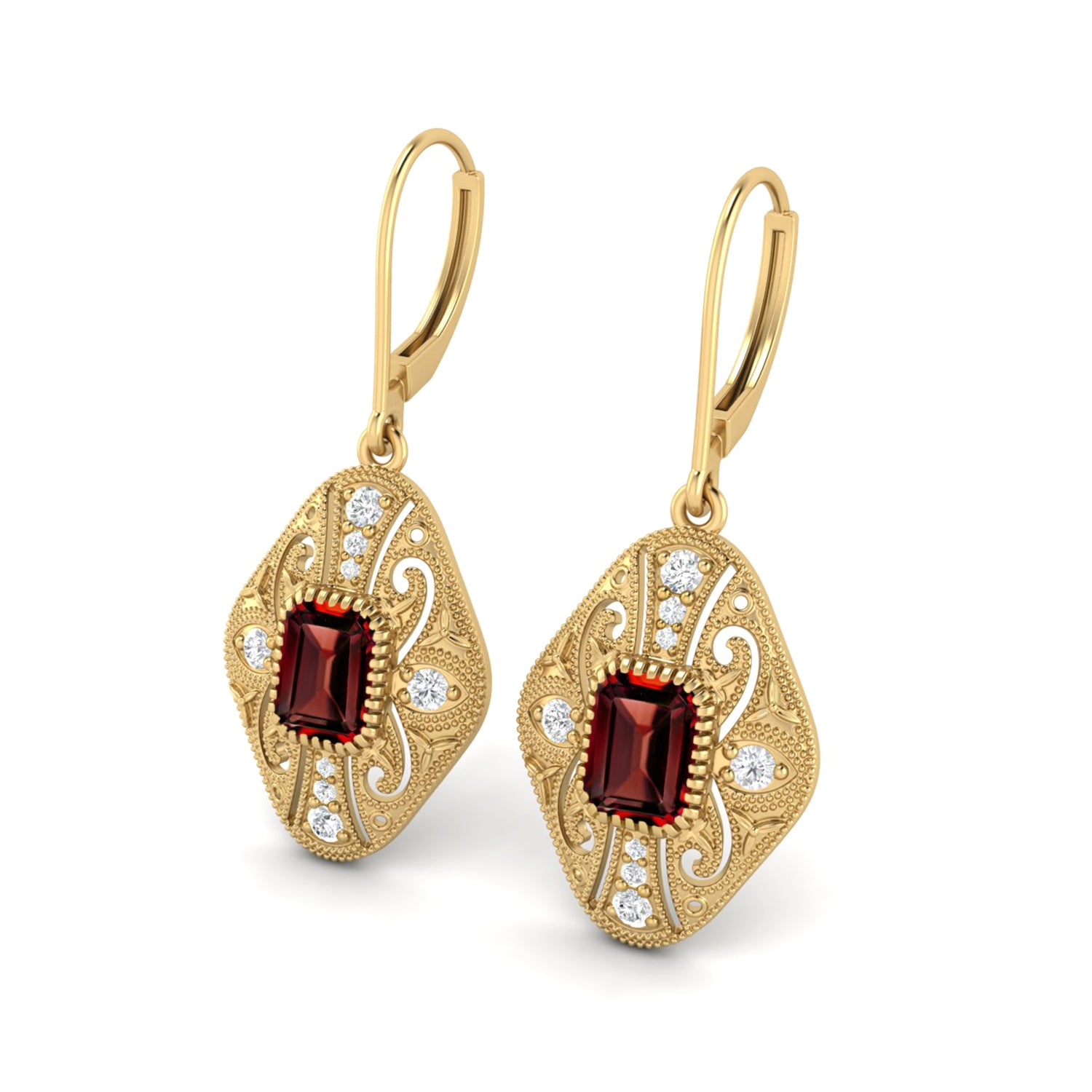 Garnet Filigree Dangle Earrings