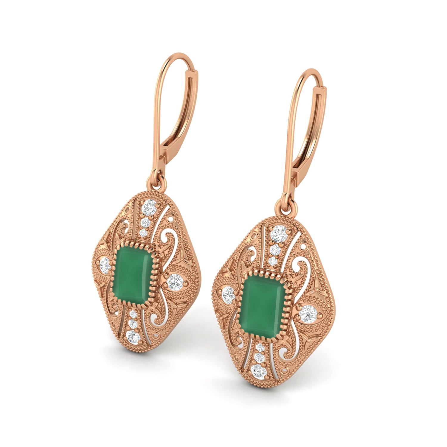 Green Onyx Filigree Dangle Earrings - Sterling Silver