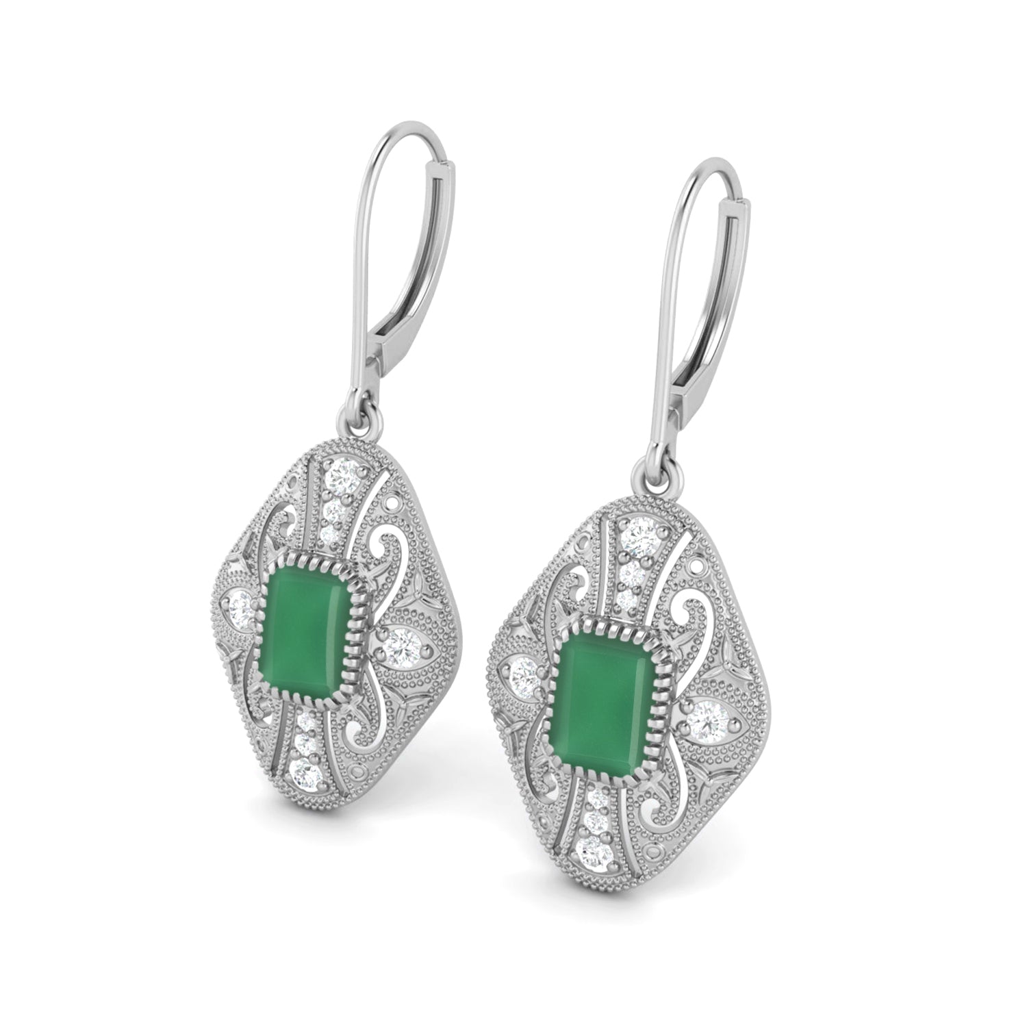 Green Onyx Filigree Dangle Earrings - Sterling Silver