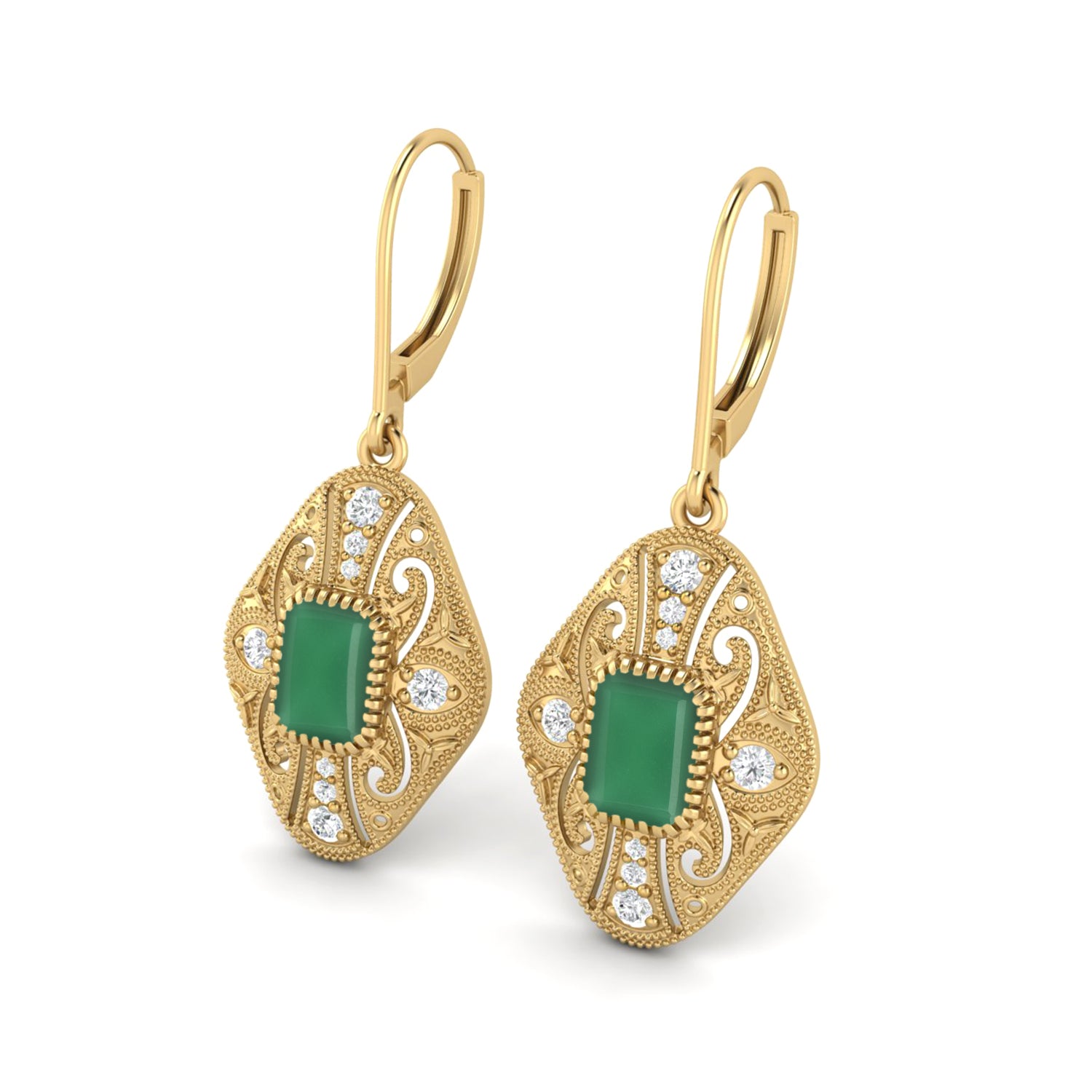 Green Onyx Filigree Dangle Earrings - Sterling Silver