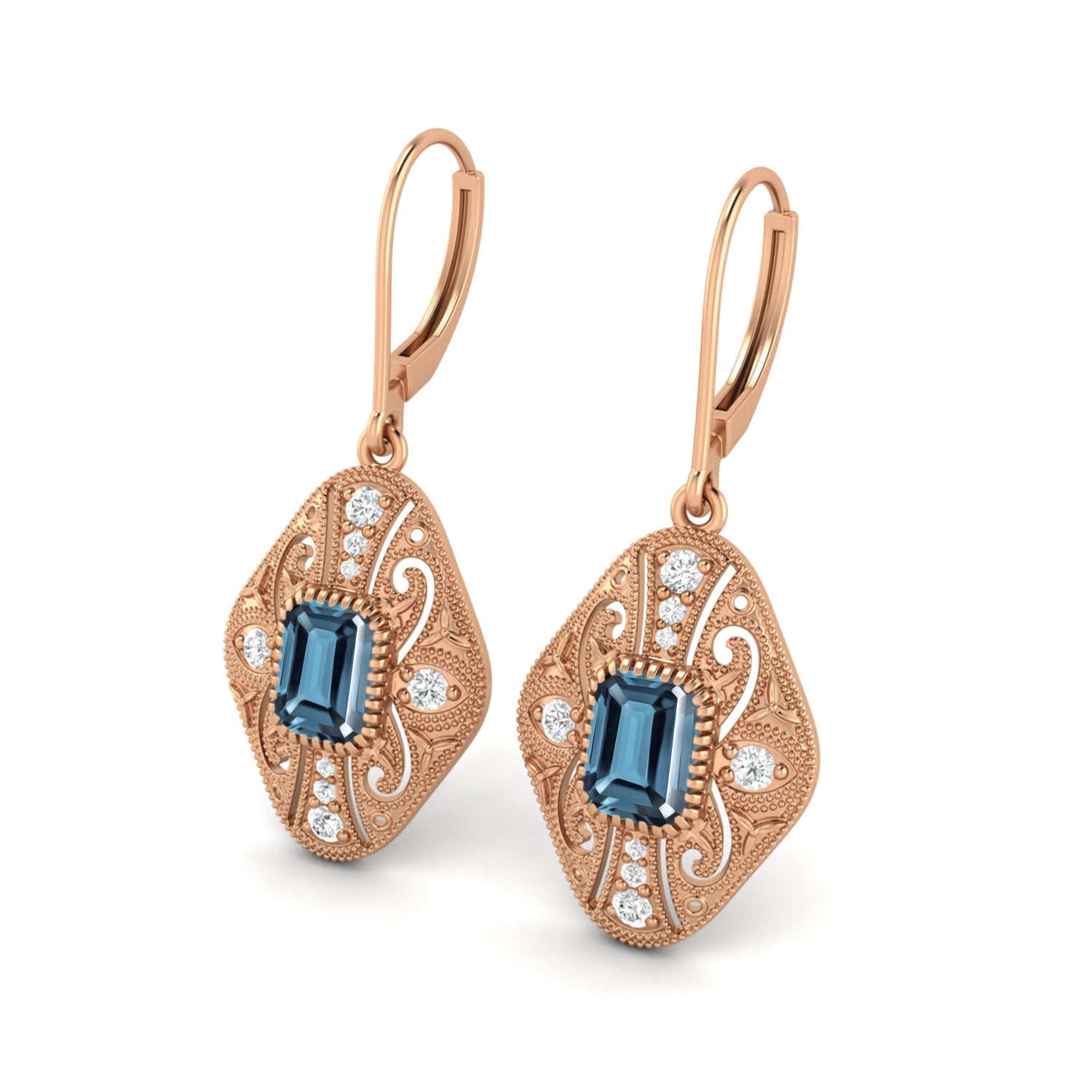 London Blue Topaz Filigree Dangle Earrings