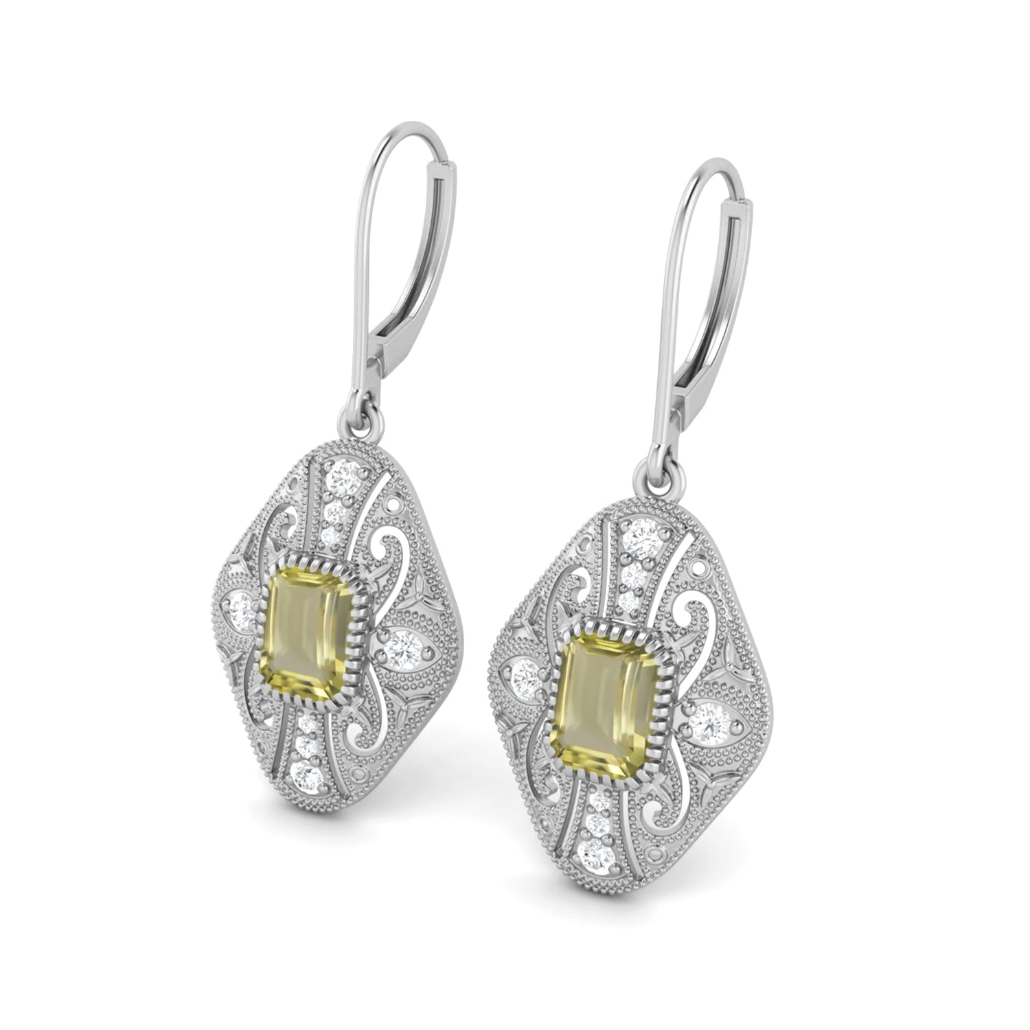 Lemon quartz Filigree Dangle Earrings